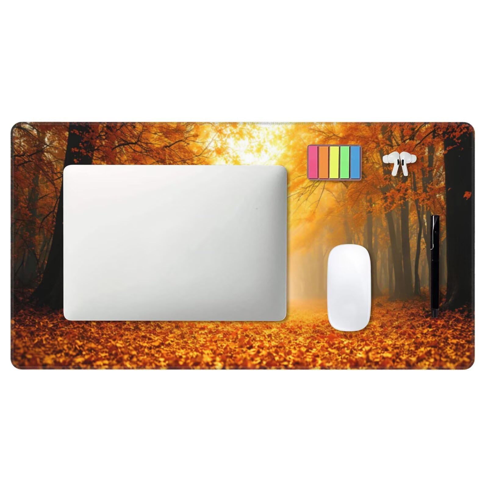 Leśna podkładka pod mysz, duża podkładka pod mysz 1200 x 400 mm, jesienna podkładka pod mysz do gier, podkładka na biurko ze zszytymi krawędziami, podkładka pod mysz z klawiaturą, do pracy, gier,