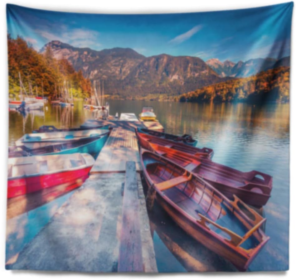Designart ' Bohinj Lake in Morning' Landscape Photo Tapestry Blanket Décor Wall Art for Home and Office, Created on Lightweight Polyester Fabric XL: 92" x 78"