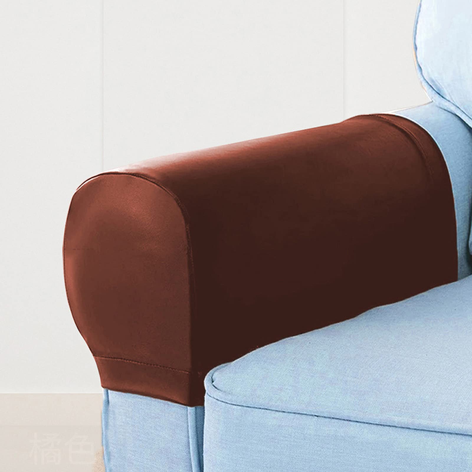 ZHOUZHOU Stretch Sofa Armrest Cover, PU Leather Furniture Armrest Protector Waterproof Armchair Slipcovers Chair Couch Arm Covers Recliner Armrest Covers Coffee
