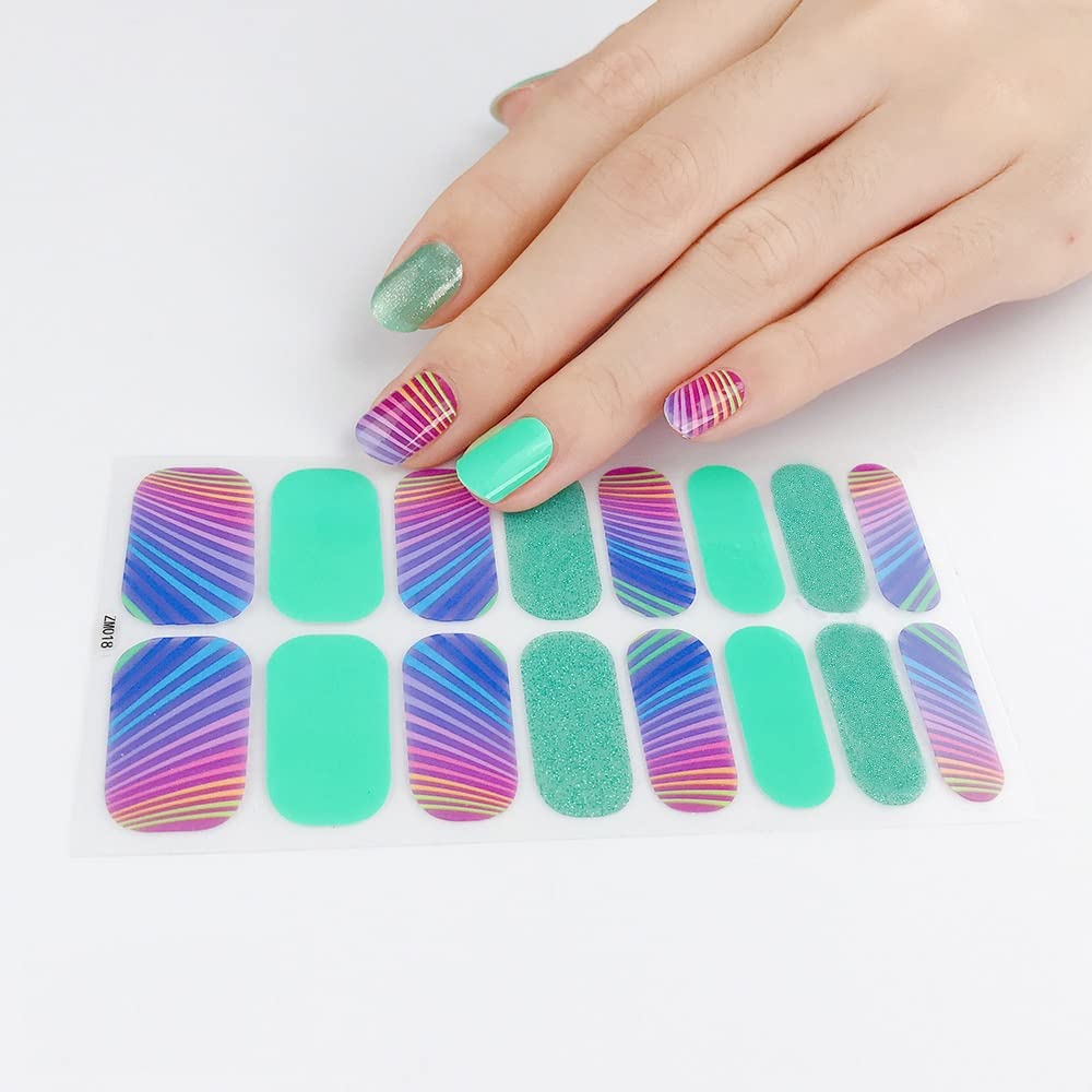 Secret Lives Nail Sticker Set - Multicolor with Glitter & Strips Quick & Easy Salon-Quality Manicures! Includes a Nail File, prep pad, & Cuticle Stick.-image-7