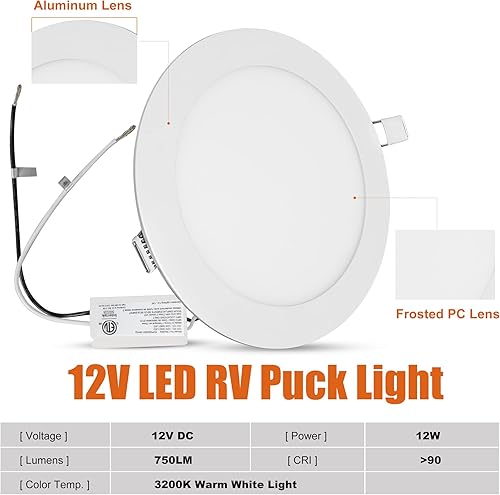 Miniatura 5 de Facon Luz LED de disco de 6.5 pulgadas, 12 V, 4 paquetes de luz de montaje empotrada delgada de aluminio, luz interior de 12 V CC para RV, cámper,
