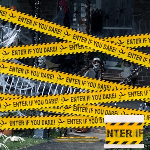 Halloween Decor Caution Tape - Yellow and Black Enter If You Dare Caution Tape, 3 Inch x 82 Ft Spooky Halloween Bat Warning Tapes for Halloween Indoor Outdoor Decorations Party Supplies Favors Decor - image 2