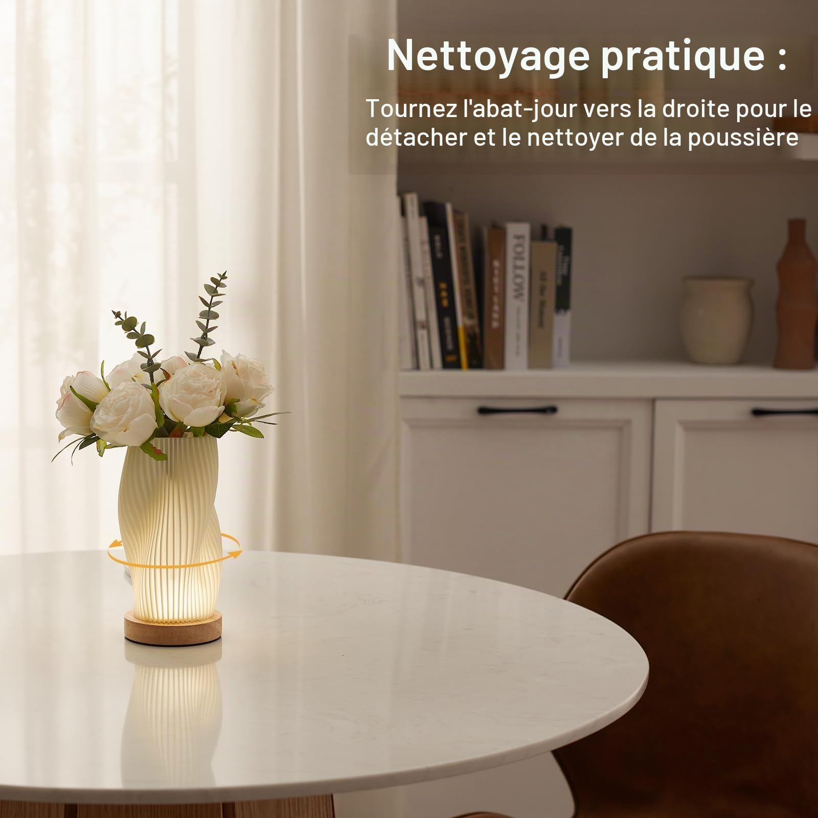 Lampe de chevet à contrôle par bouton pour chambre, lampe de table dimmable sur 12 niveaux avec abat-jour en PLA pour chambre à coucher, chambre d'enfants