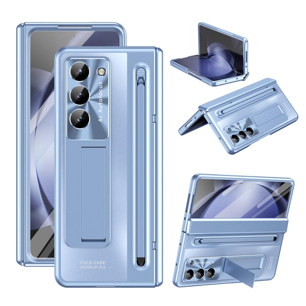 para Samsung Z Fold 6 5G Bisagra Plegable Estuche para teléfono con Ranura para bolígrafo para Samsung Z Fold 5 4 5G Estuche Protector de película de Vidrio Templado, Azul, para Z Fold 5