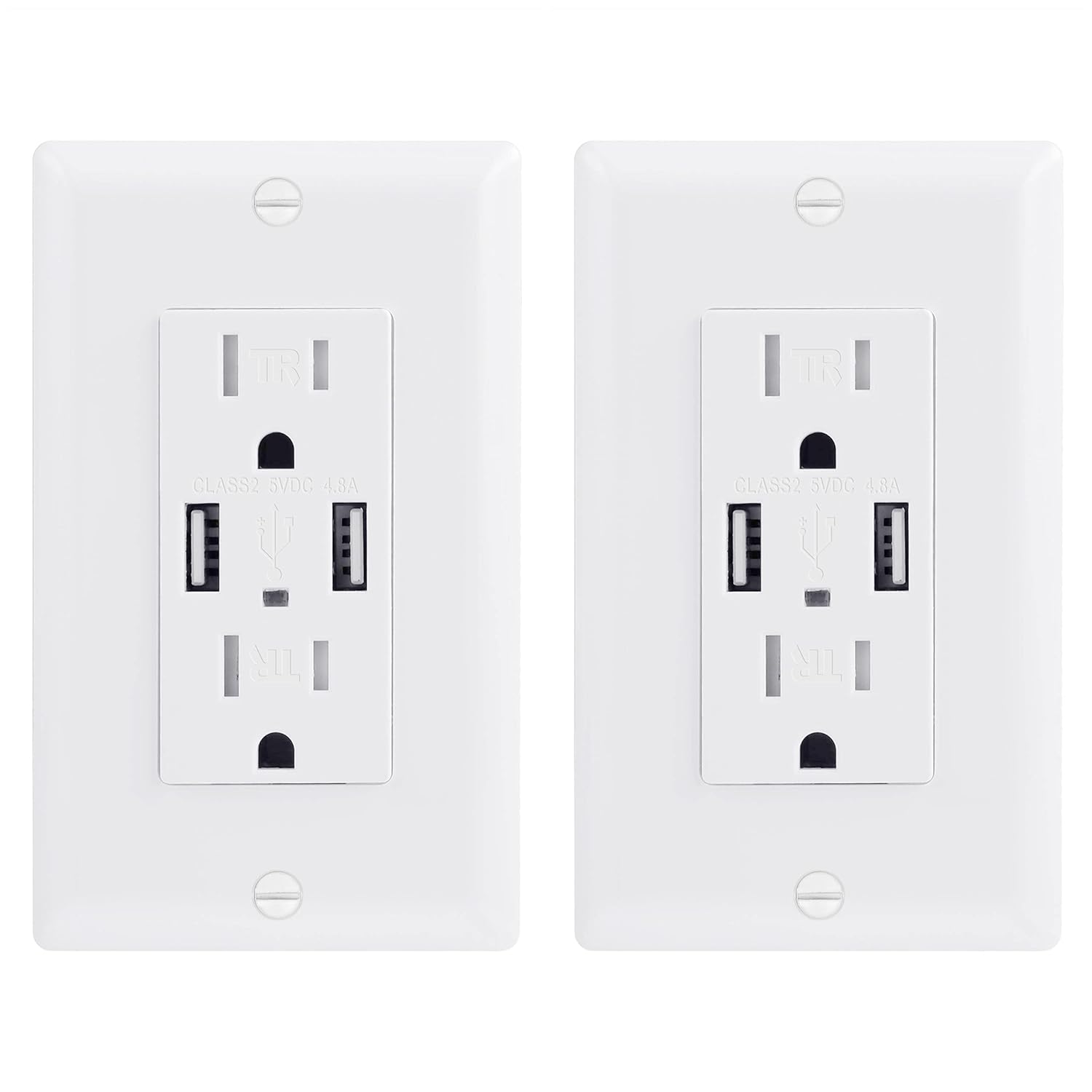 EverElectrix 2 Pack 4.8A Wall Outlet with USB Ports 15Amp Duplex USB