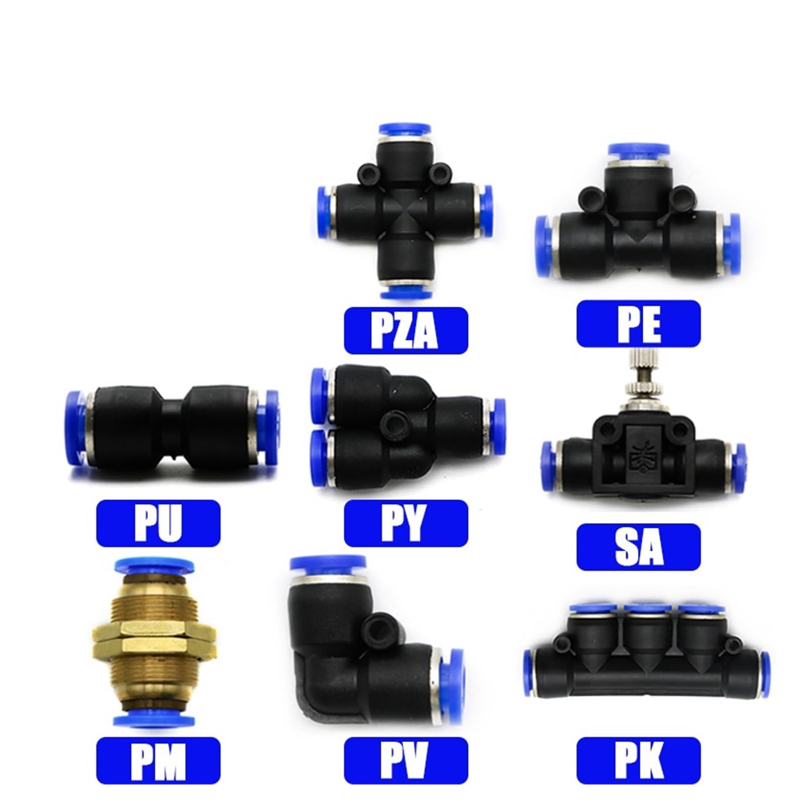 20~100 piezas PU PV PE PY PM SA PZA PM accesorios neumáticos 4 mm 6 mm 8 mm 10 mm 12 mm manguera de aire de plástico acoplamientos rápidos conectores de tubería(PZA(100PCS),8mm)