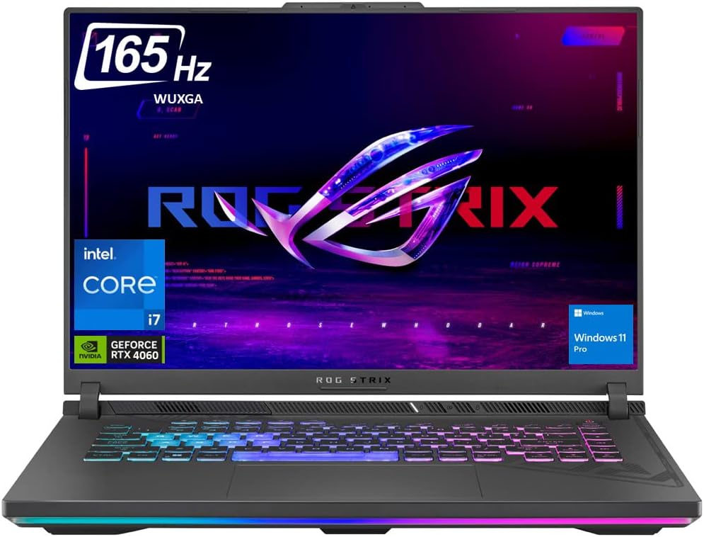 ASUS ROG Strix G16 Gaming Laptop, 16 WUXGA 165Hz, GeForce RTX 4060 140W, 13th Gen Intel 14-Core i7-13650HX, 32GB DDR5, 1TB PCIe SSD, TB 4, 4-Zone RGB, WiFi 6E, US Version KB, Win 11 Pro ASUS ROG Strix G16 Gaming Laptop, 16 WUXGA 165Hz, GeForce RTX 4060 140W, 13th Gen Intel 14-Core i7-13650HX, 32GB DDR5, 1TB PCIe SSD, TB 4, 4-Zone RGB, WiFi 6E, US Version KB, Win 11 Pro