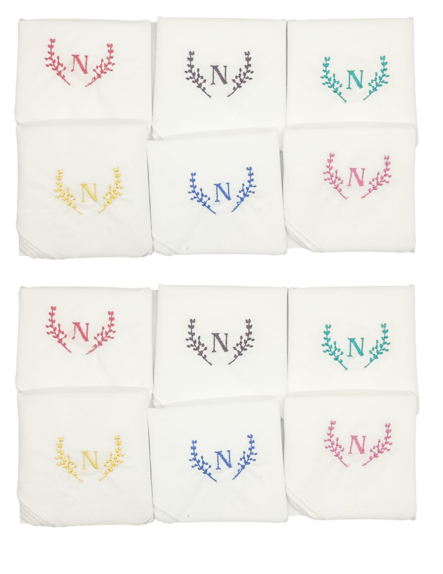 johnnie boy cotton handkerchief for girls or women with silk embroidery of initials/monogram design hanky multicolor handkerchief (Pack of 6)-picture-48