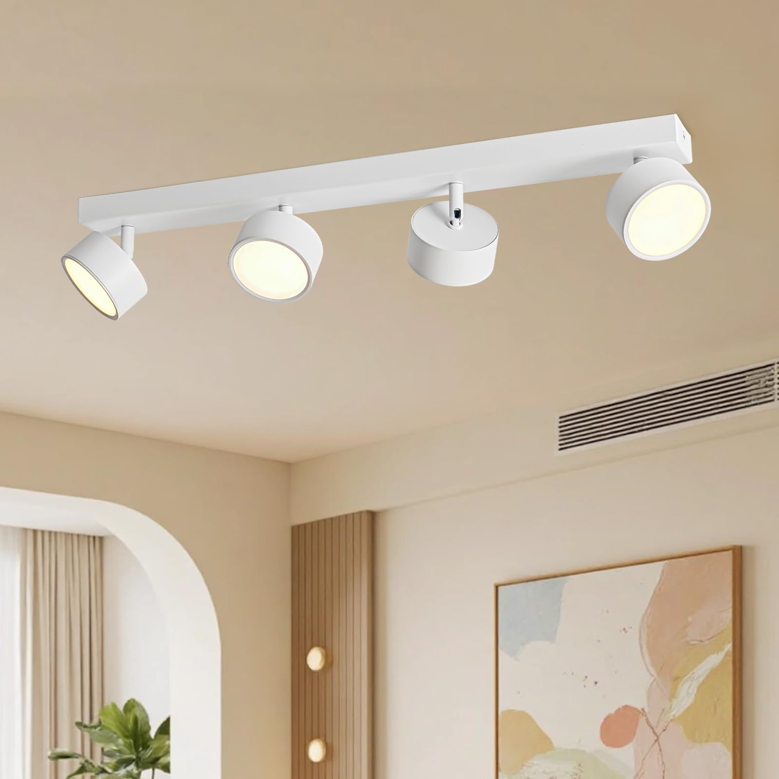 Deckenlampe LED 4 Flammig Deckenleuchte Wohnzimmer - Deckenstrahler Deckenlampe Weiß 24W Warmweiß LED Deckenspot Modern Schwenkbar Lampe Strahler Wandlampe für Flur Schlafzimmer Küche