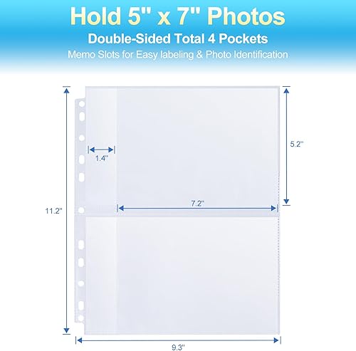 Miniatura 2 de Paquete de 60 páginas de repuesto para álbumes de fotos de 5 x 7 pulgadas para carpeta de 3 anillos, fundas de fotos ultra transparentes con