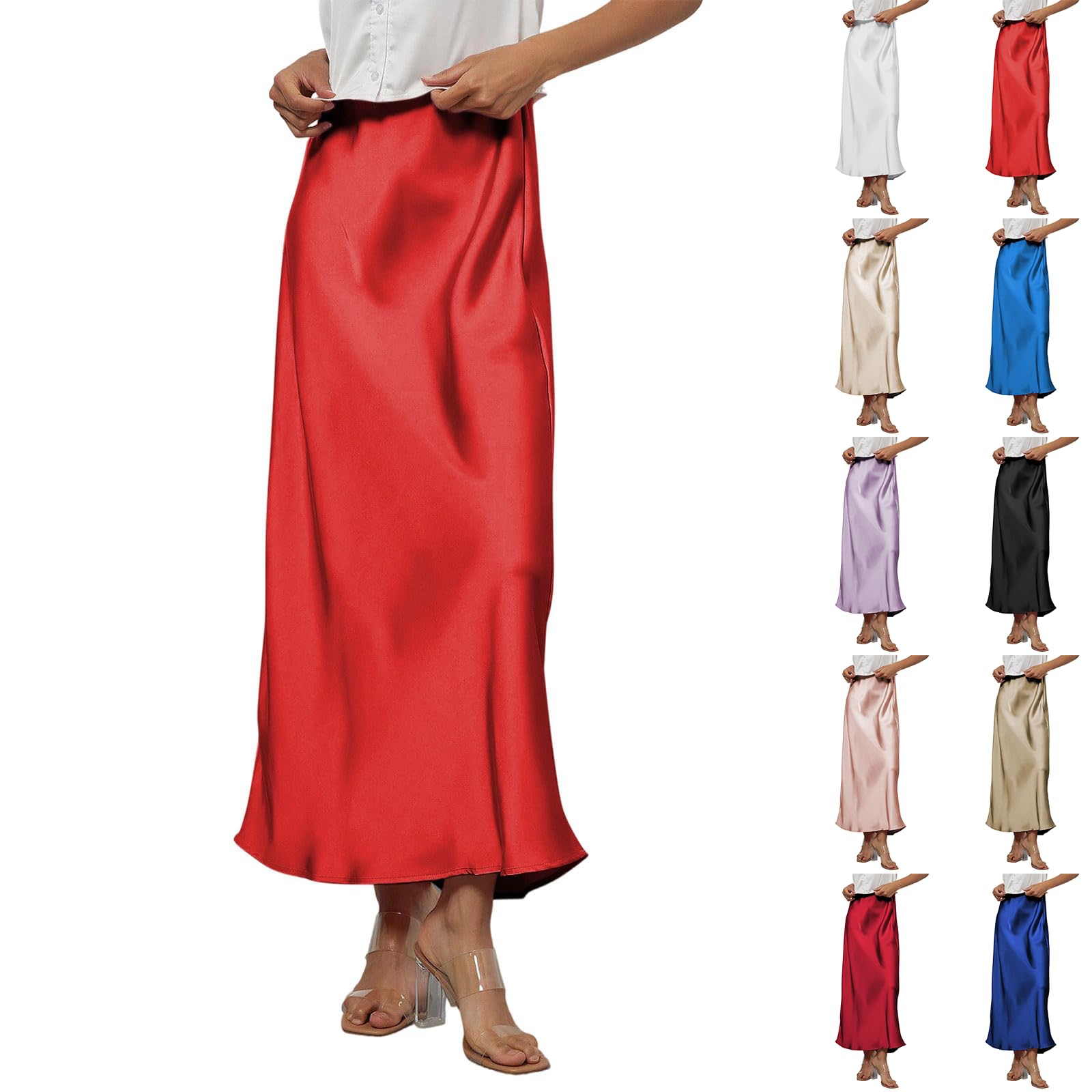 Satin Skirts for Women Trendy Flowy High Waisted Maxi Skirt Faldas de Mujer Elegantes Casual A Line Long