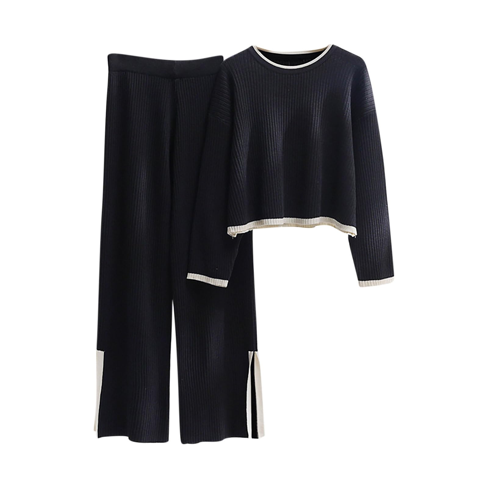 FunAloe2 Piece Outfits Women Sales Sweater Sets 2 Piece Lounge Sets Silk Feel Oversized Casual Short Sleeve Knit Pullover Tops Wide Leg Pants One Size Tracksuit Homewear Elegant Trousers Sets Clearance