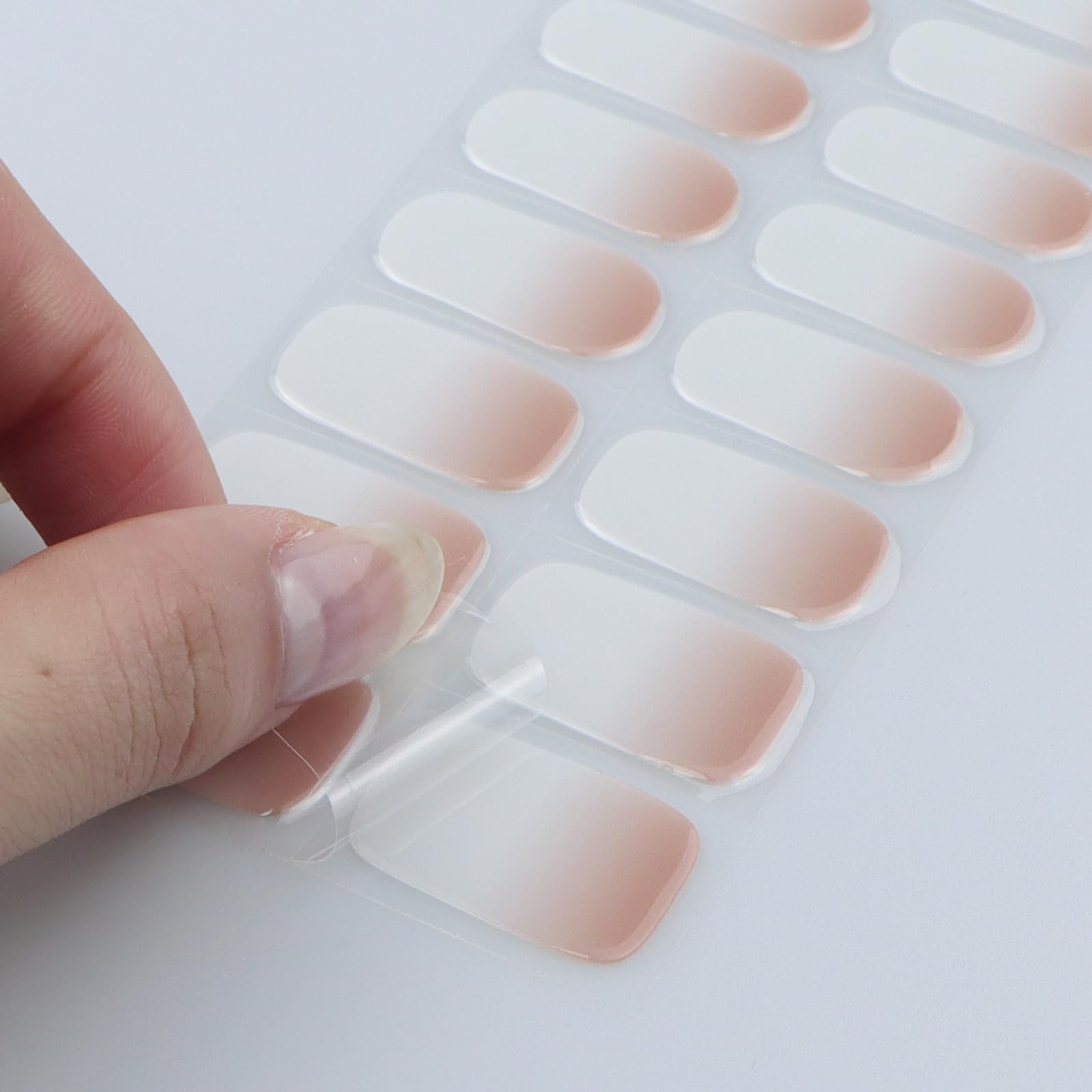 JMEOWIO Gel Nail Stickers Apricot White Gradient Semi Cured Gel Nail Strips Wraps UV/LED Nails Art Design Decoration Accessories - Image 4