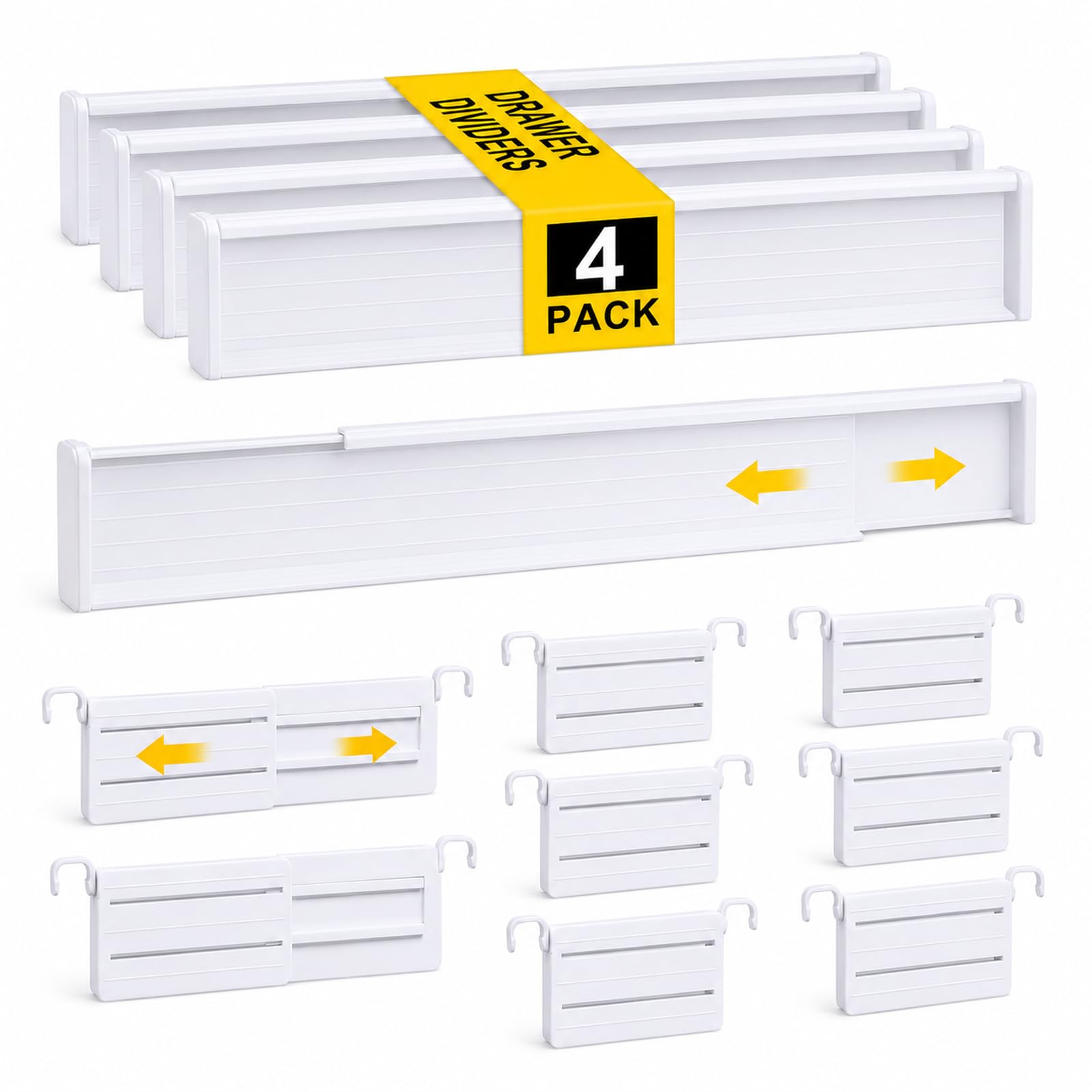 Gigmeta 4er Set Kunststoff Schubladentrenner für Innenlänge 34–59cm & Höhe＞7cm Schubladen, Verstellbar Schubladentrenner für Kleiderschrank, Schlafzimmer, Kommode, Küche, Büro
