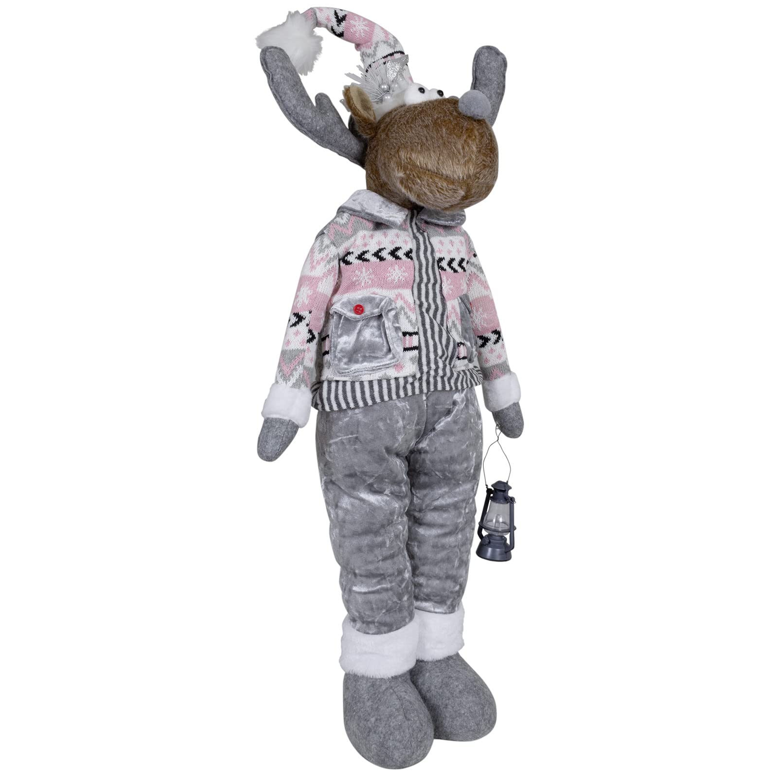 XL Weihnachts-Elch 52cm ausziehbar (80cm) im 2er Set Teleskopbeine Rentier Silber-rosa
