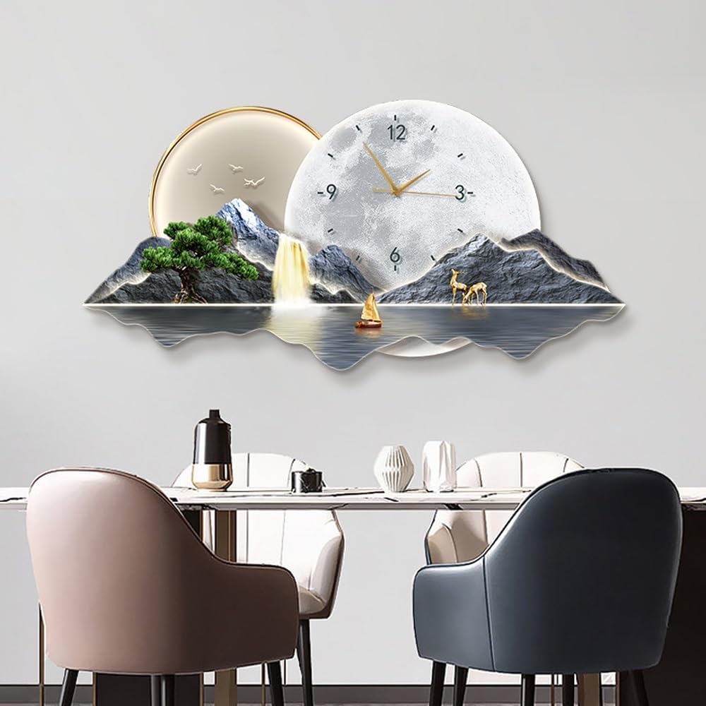 Reloj de Pared Decorativo con luz, Fuente de alimentación enchufable, Arte Mural 3D, esculturas de Pared LED, Mural para Dormitorio, Pinturas Creativas para Sala de Estar, D, 60 x