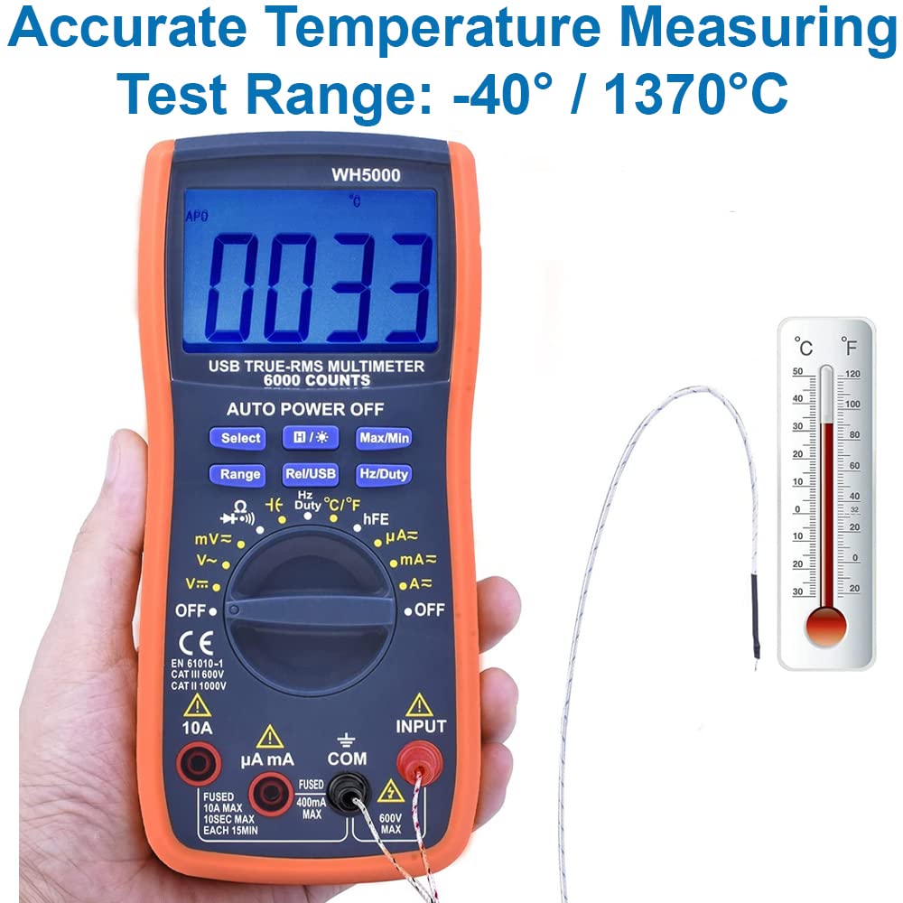 MMOBIEL Multimetro Num Pro CAT III 1000V CAT IV 600V - 6000 Conteggio - Test di tensione, test AC/DC, corrente, resistenza, continuità, test transistor - con cavi test, fusibili e cinghie magnetiq