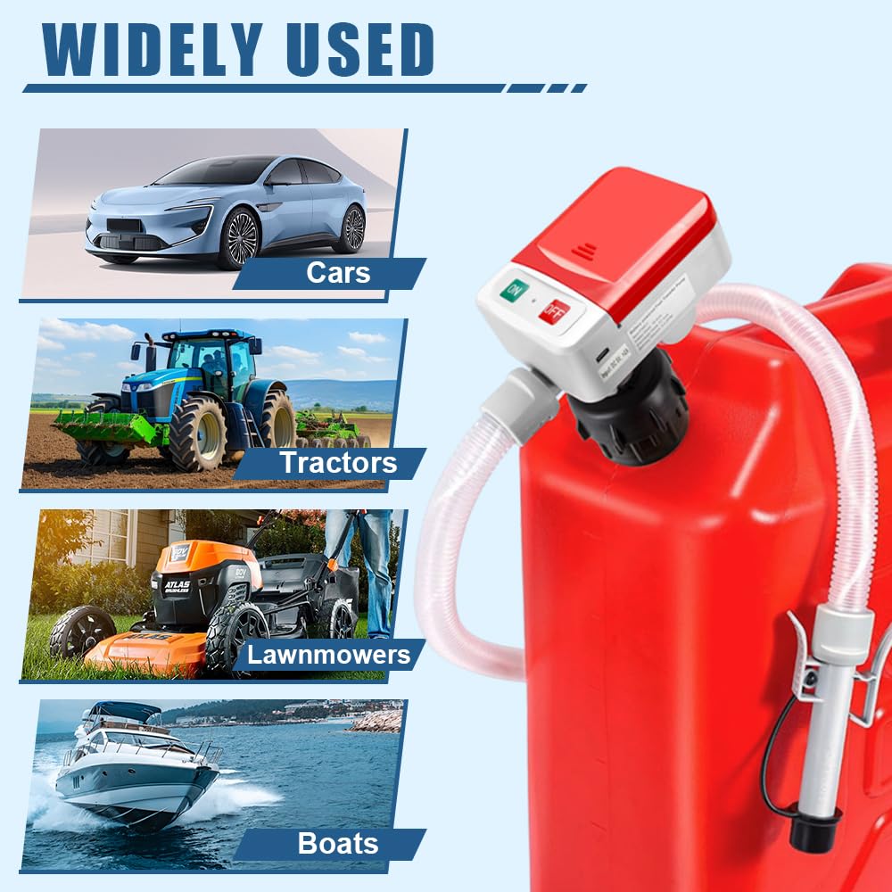 Kraftstoff Umfüllpumpe mit Auto-Stopp-Sensor, Afenau 2.4 GPM Benzinpumpe für Kanister mit 3 Größe Tankadapter, 53“ Schläuchen Benzinpumpe Elektrisch für Benzin, Diesel, Öl (Ohne Kanister)