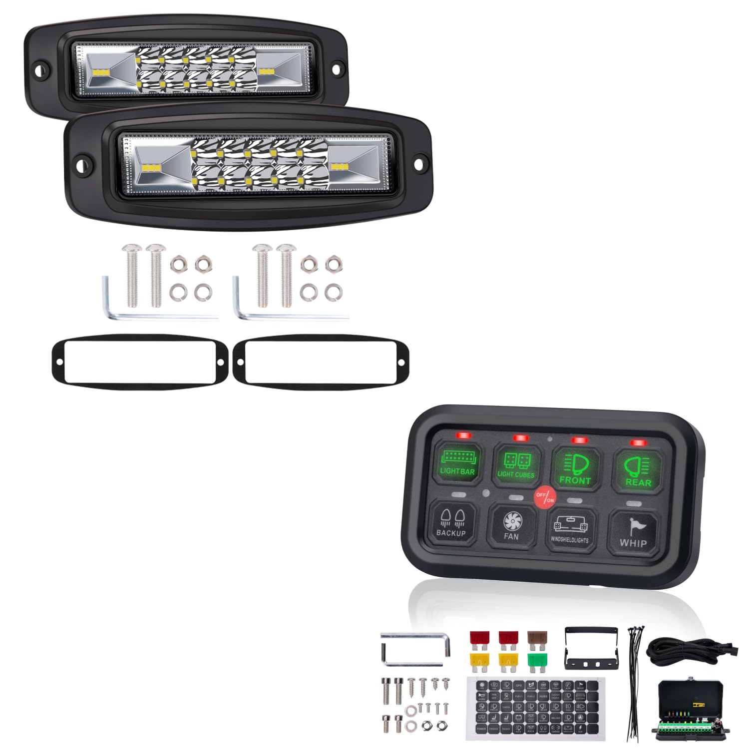 YCHOW-TECHFlush Mount LED Pods + 8 Gang Switch Panel