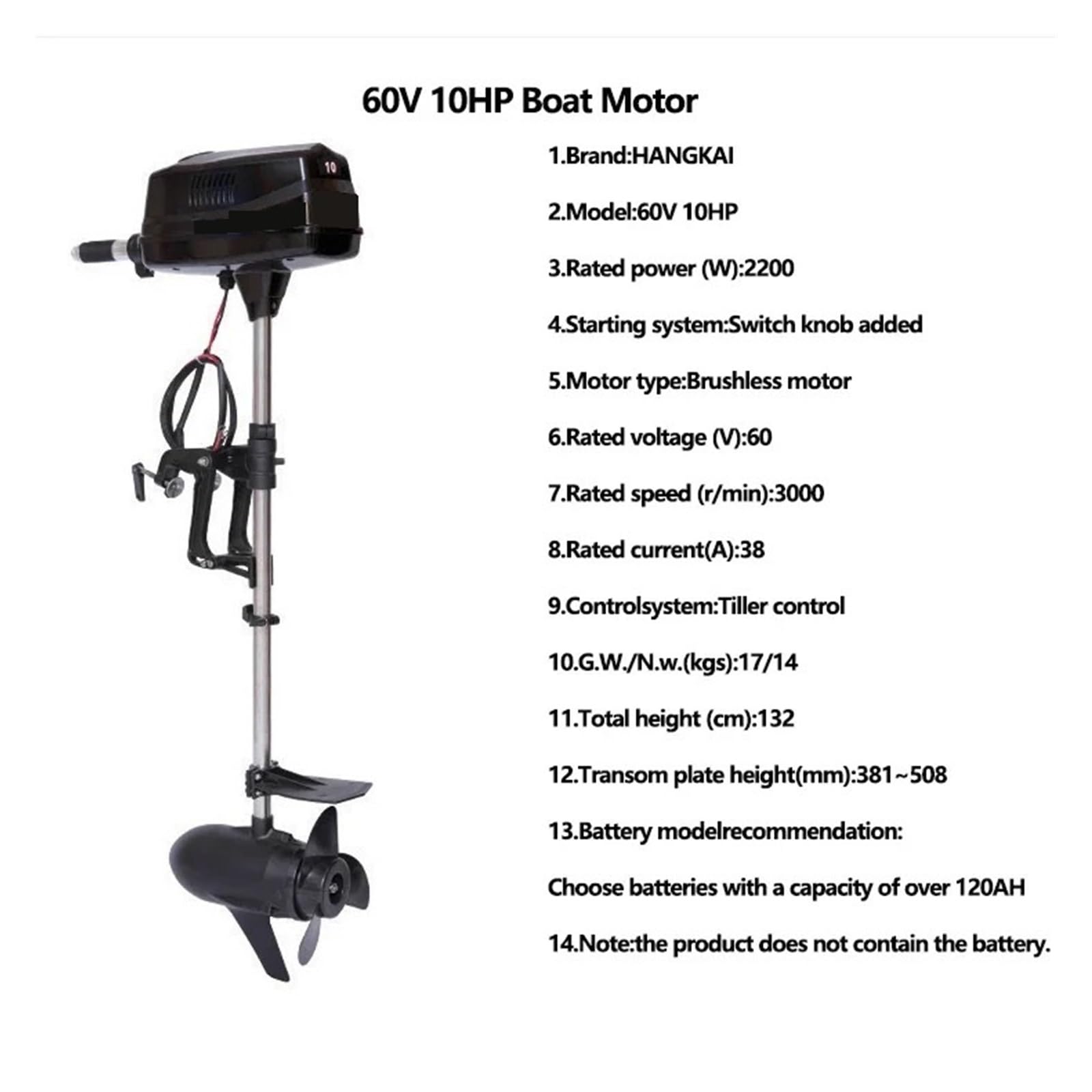 Motor De Pesca Con Curricán Eléctrico Alta Resistencia, Potente, 60V, 10HP, Fueraborda Barco, Sin Escobillas Eficiente Y Compacto