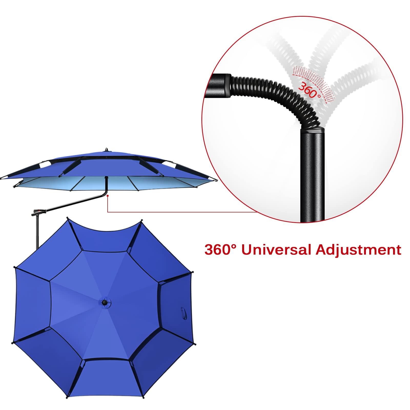 Parasol wędkarski Osłona przeciwsłoneczna Na zewnątrz, Wodoodporna tkanina przeciwsłoneczna, Odporny na warunki atmosferyczne, Chłodny, Regulacja obrotu 360 °, Osłona przeciwsłoneczna na kemping,