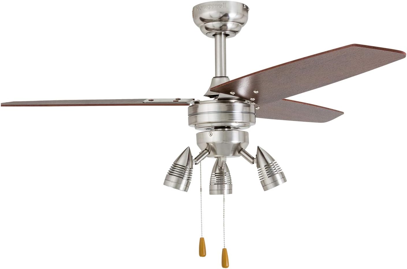 Honeywell Ceiling Fans Civa, 48 Inch Contemporary Indoor LED Ceiling Fan with Light, Pull Chain, Dual Mounting Options, 3 Modern Style Blades, Reversible Motor - 51583-01 (Nickel)