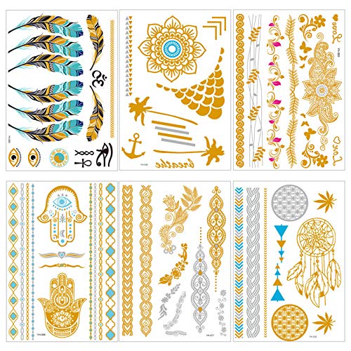 54 PCS Metallic Temporary Tattoos for Women Teens Girls Tattoos, mandala flower tattoo stickers, feather tattoo stickers