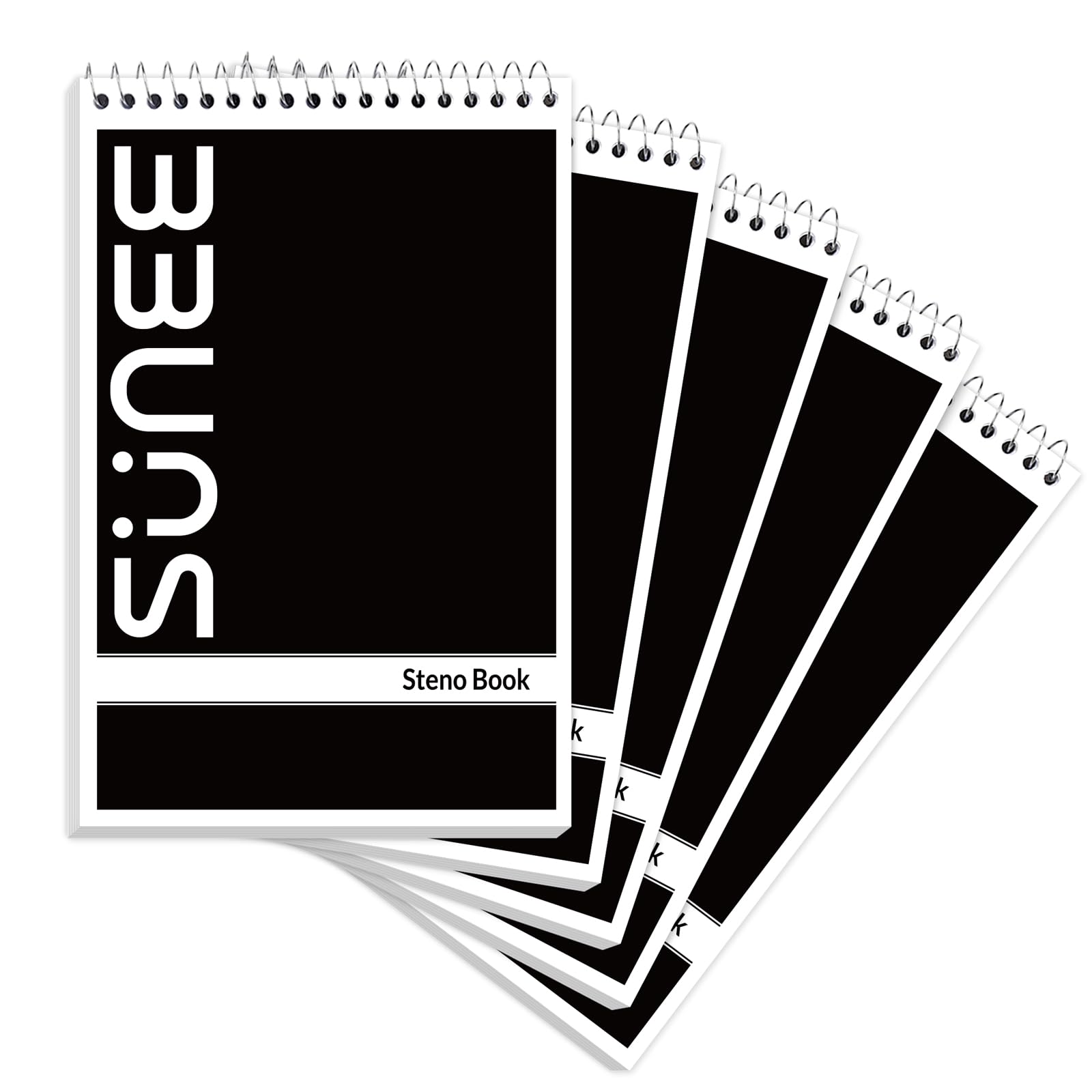 SUNEE Confezione da 5 blocchi Steno da 15,2 x 22,5 cm, 60 fogli, quaderno a spirale da 15 x 22 cm, carta bianca, per prendere appunti con quaderno a spirale superiore, per scuola, università