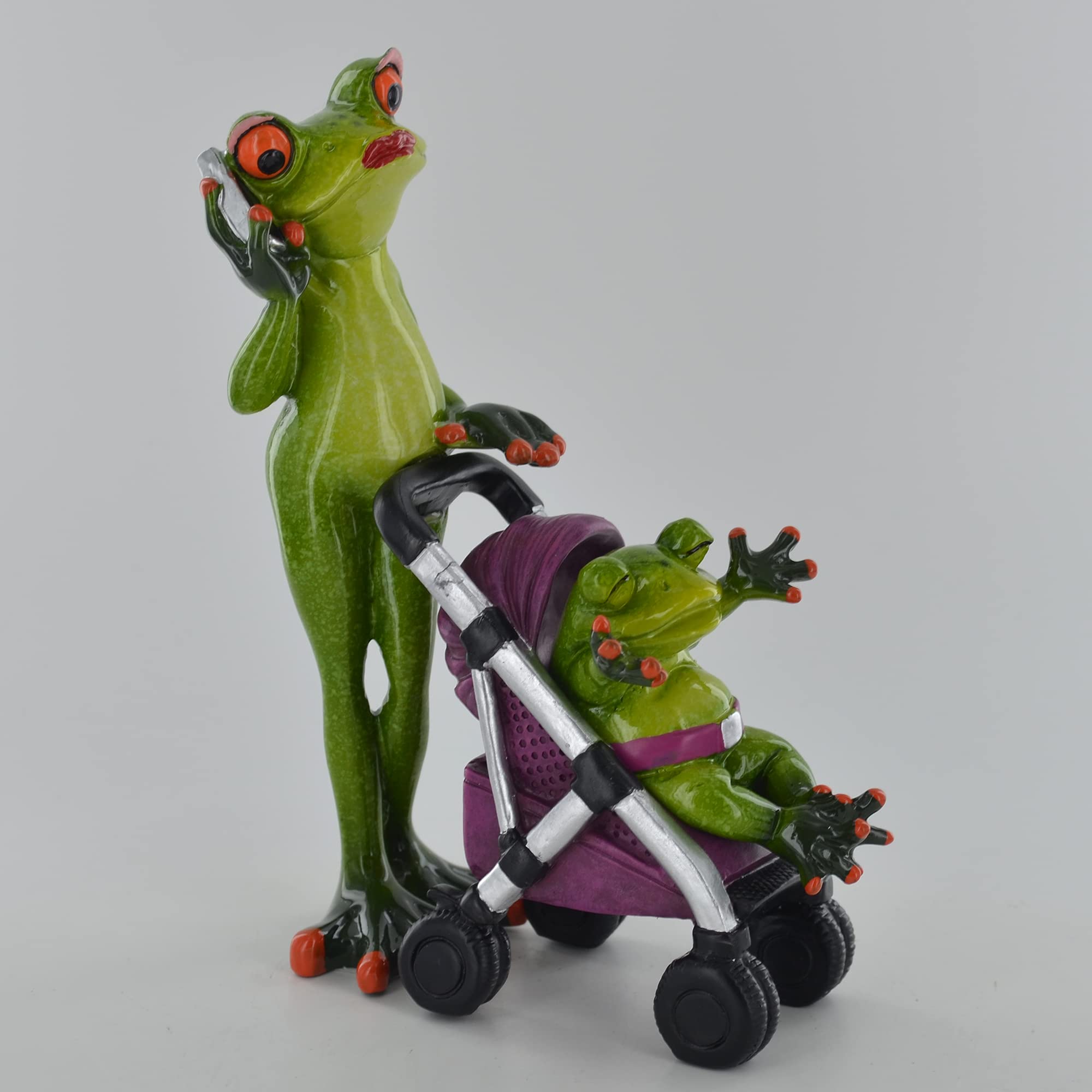 Prezents.com Green Comical Frogs - Strolling Small Resin Figurine Baby Parents Novelty Home Decor Joke Present Gift H17cm