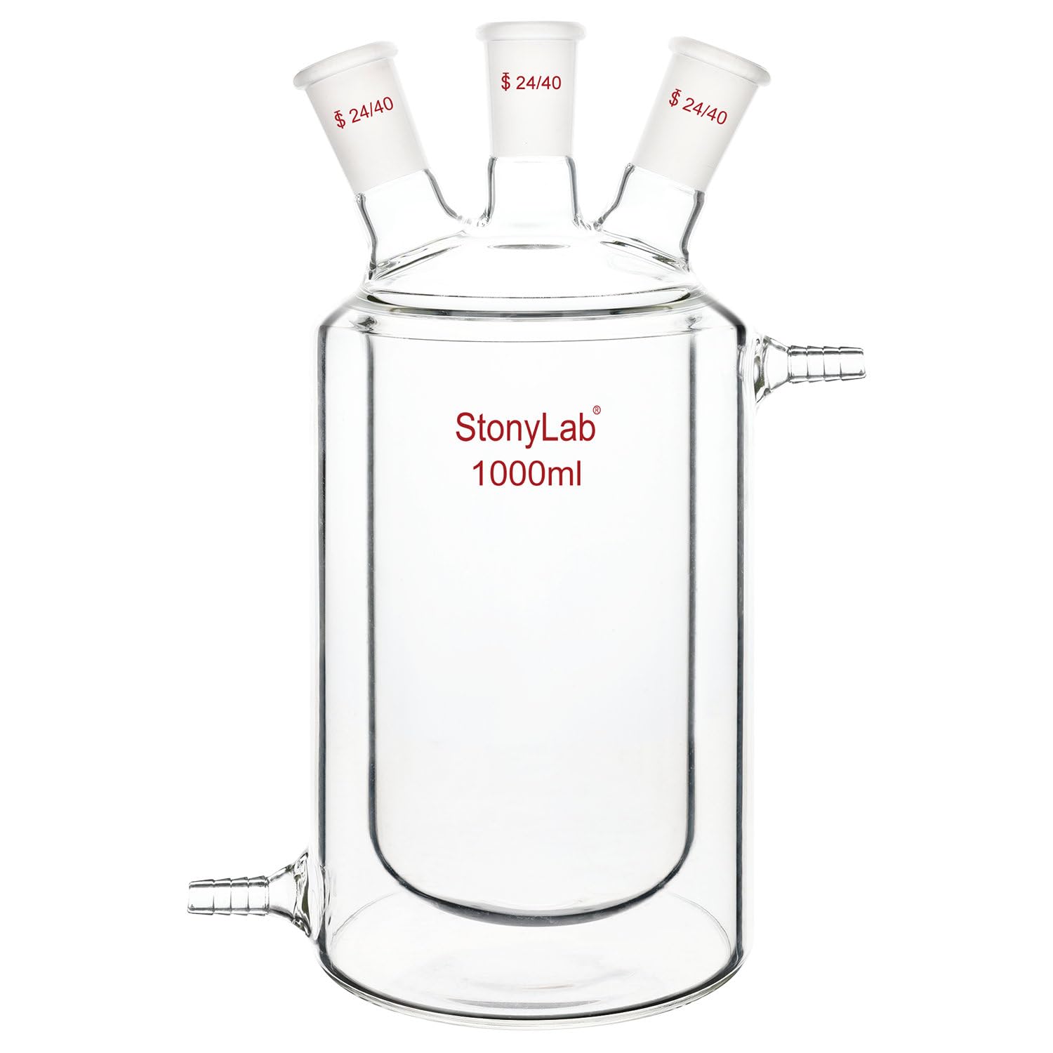 stonylab Jacketed Reaction Flask, Flat Bottom Double Layer Reaction Vessel with Three 24/40 Standard Joints, 1000 ml
