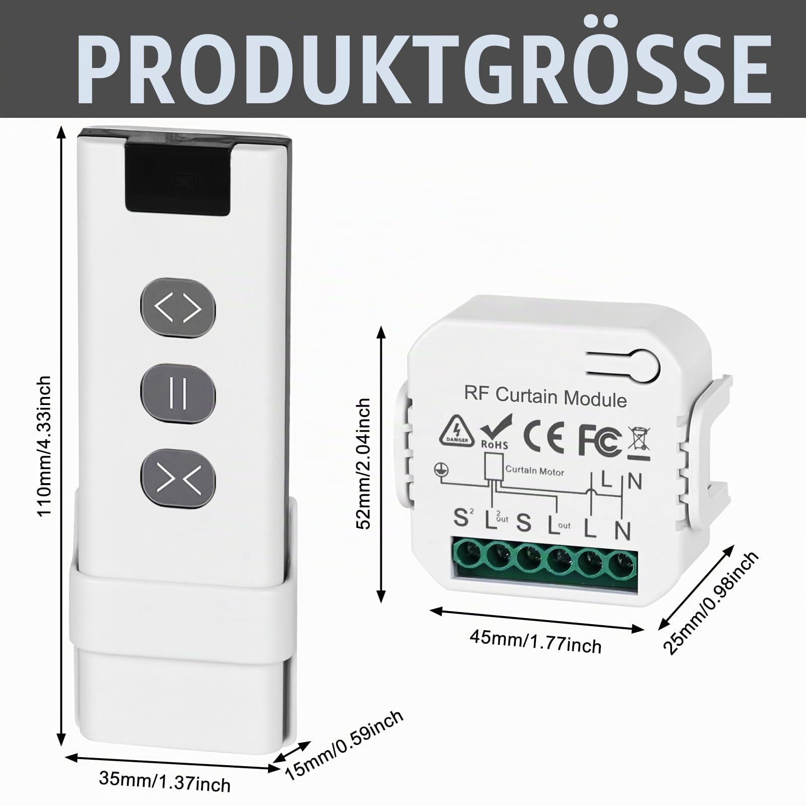 4 Stück Funk Rolladensteuerung Nachrüstset, Smart Jalousieschalter Kompatibel Funkschalter 230V, geeignet für Rolladen Jalousien Markisen, Schalter Bestehend aus RF Fernbedienung+Empfänger Modul