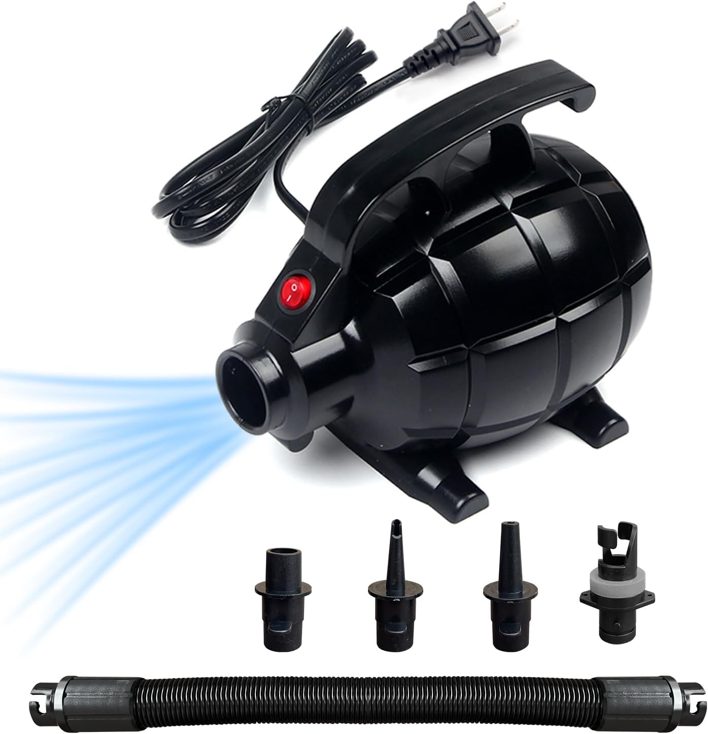 Triclicks High-Power 600W Electric Air Pump for Inflatable Tumble Track, Gymnastics Equipment, SUP Board & Yoga Mats - Portable Air Compressor with Adjustable Pressure, 4 Nozzles & Quick-Fill 110-120V