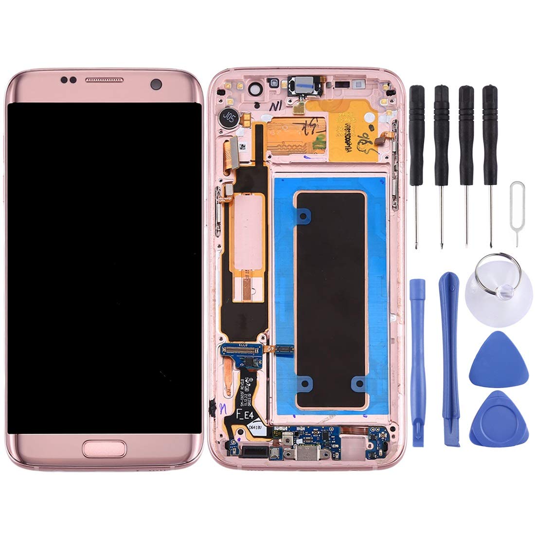 Écran LCD Galaxy S7 Edge G935F avec châssis bouton volume nappe de charge rose