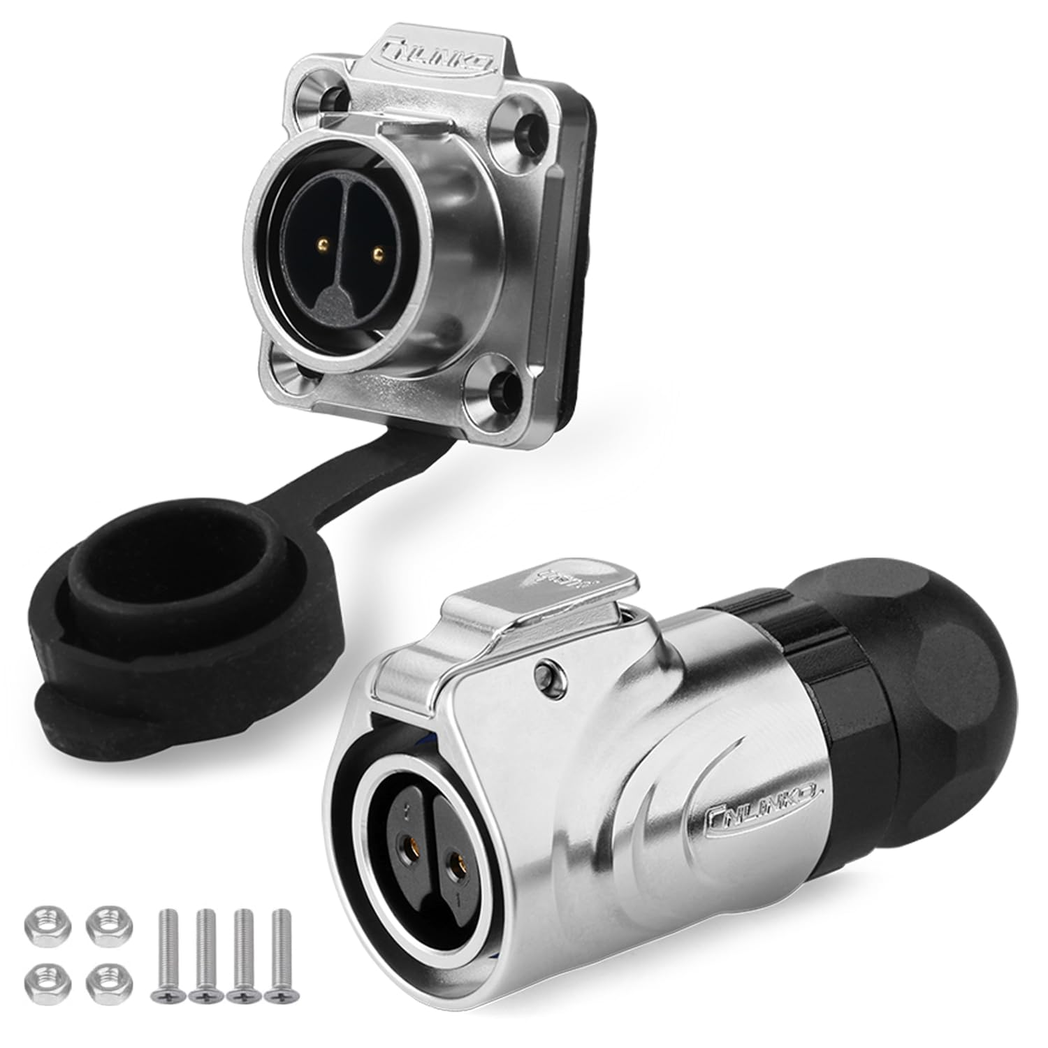 CNLINKO LP16 Rückseitige Montage Elektrischer Steckverbinder, 2-Polig | Metallgehäuse, Lötmontage, IP68 Wasserdichtes, Schnellkupplung, Luftfahrtstecker, für Automobilindustrie, Laserschneidanlagen