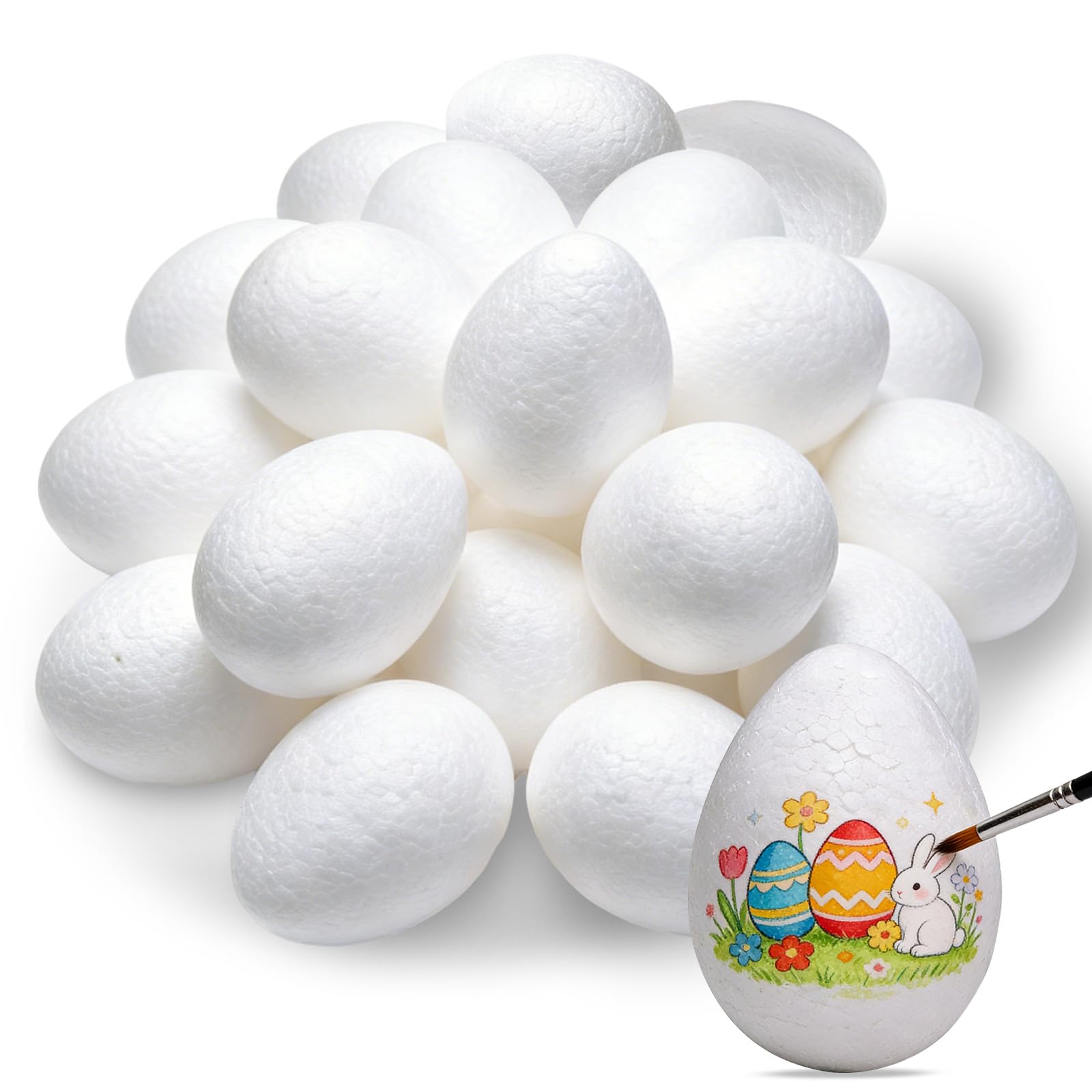 Henbrui 24Pcs 8cm Easter White Foam Eggs Balls for Crafts,Easter Eggs Decorations,Handmade Craft Egg Fake Egg Polystyrene Balls Eggs for Easter Crafts DIY Art Staining to Paint and Hang on Trees