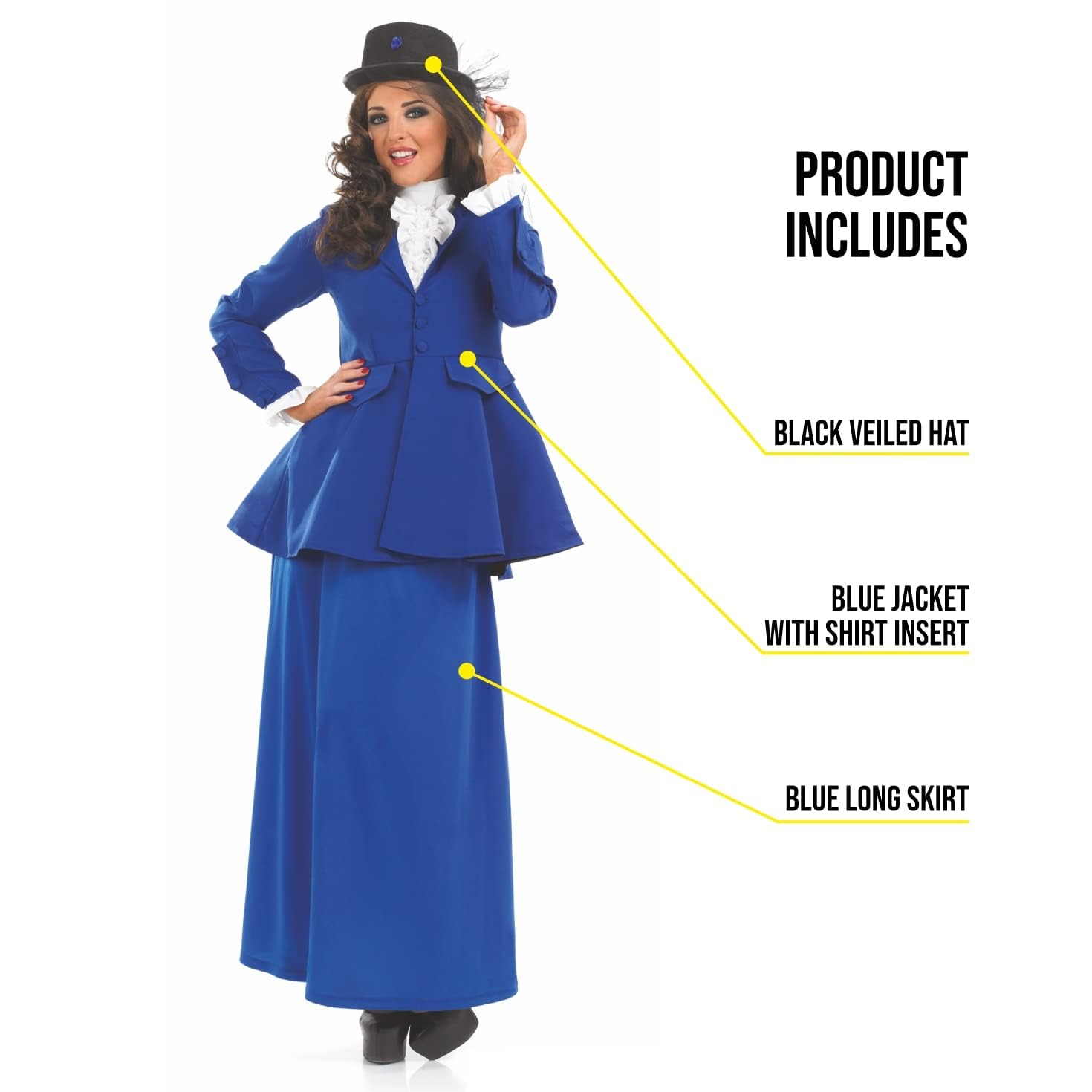Fun Shack Blaues Nanny Kostüm Damen, Mary Kostüm Erwachsene, Damen Viktorianisches Kindermädchen Kostüm, Mit Viktorianischer Hut Damen, Filmcharaktere Kostüm
