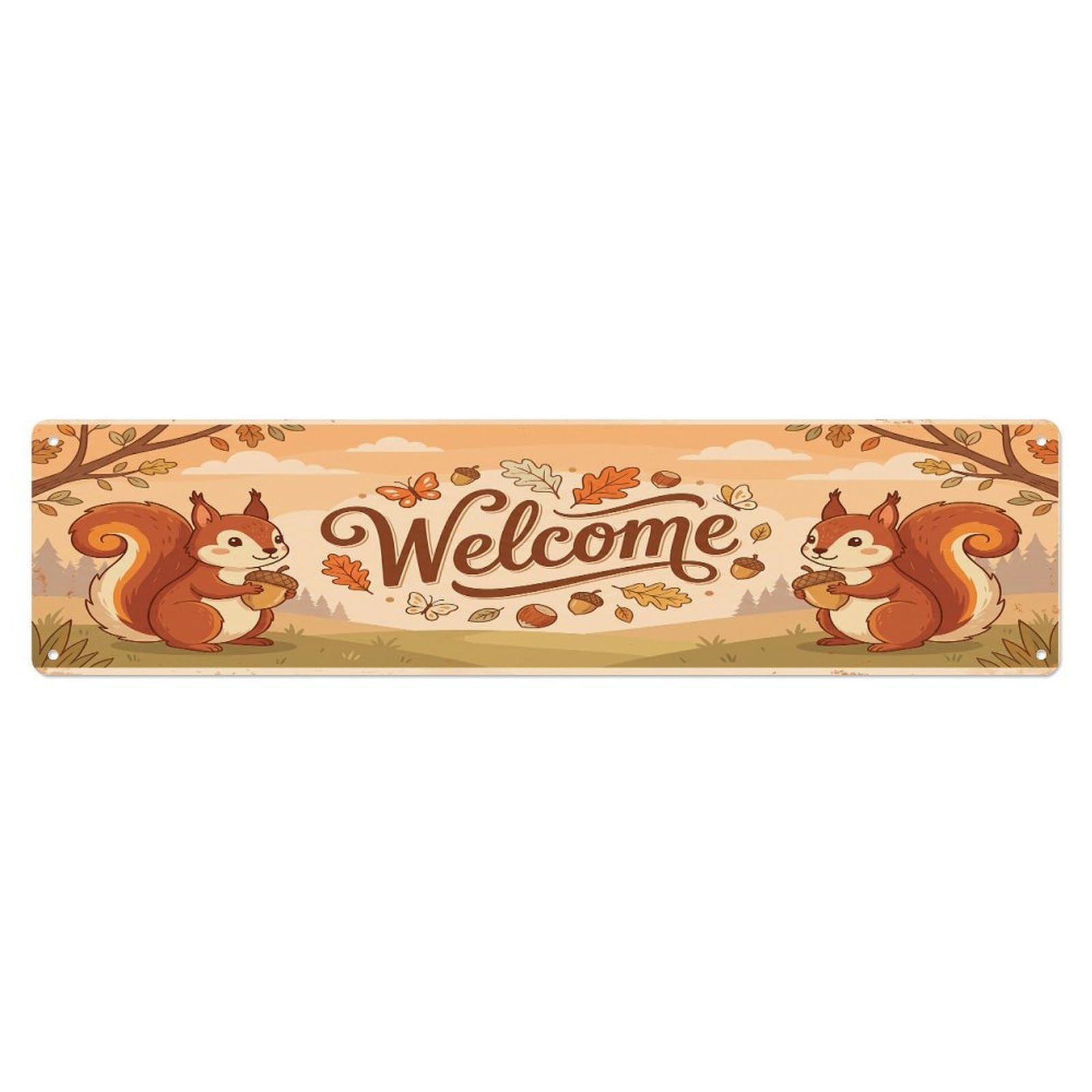 Vintage Welcome Squirrel Acorn Metal Tin Sign