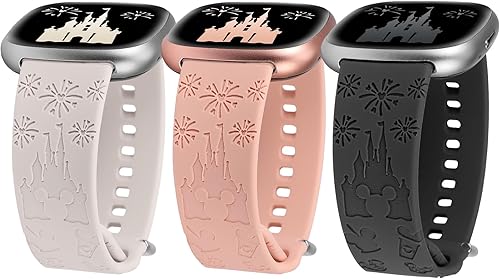 Vista 22 de Paquete de 3 bandas grabadas de dibujos animados compatibles con Fitbit Versa 4 Bands/Fitbit Versa 3 Bands/Sense/Sense 2 Band para mujer, bonita