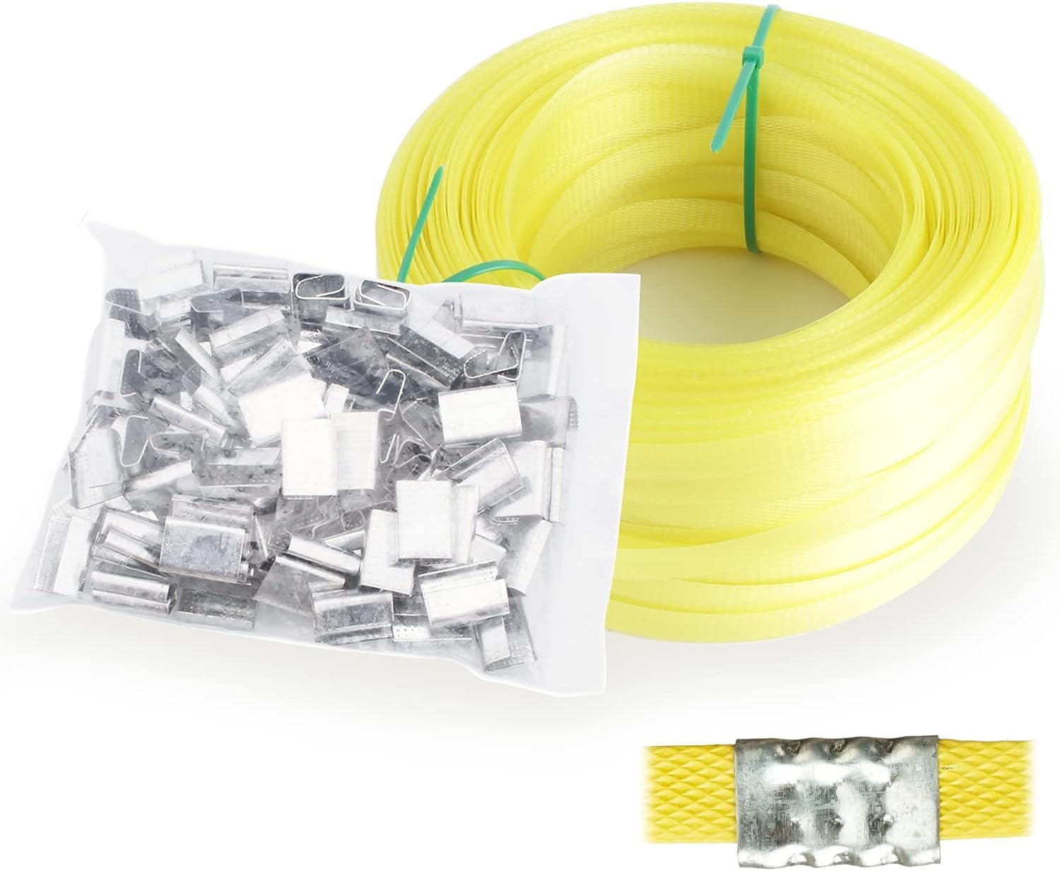Cerclage d'emballage Clips de cerclage de feuille de fer avec boucles d'emballage, sangles d'emballage et serre-câbles, kit d'outils de cerclage manuel, sangles PP de 100 m
