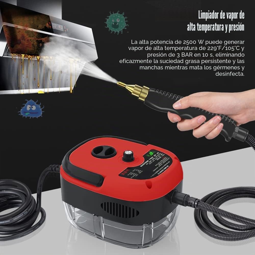 Decdeal Limpiador a vapor portátil portátil de 2500 W Máquina de limpieza a vapor presurizada a alta temperatura con cepillos y guantes para muebles de cocina coche de baño