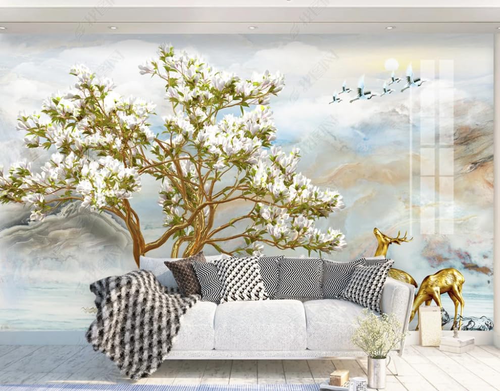 Papier peint intissé arbre de la richesse doré, grand poster mural salon