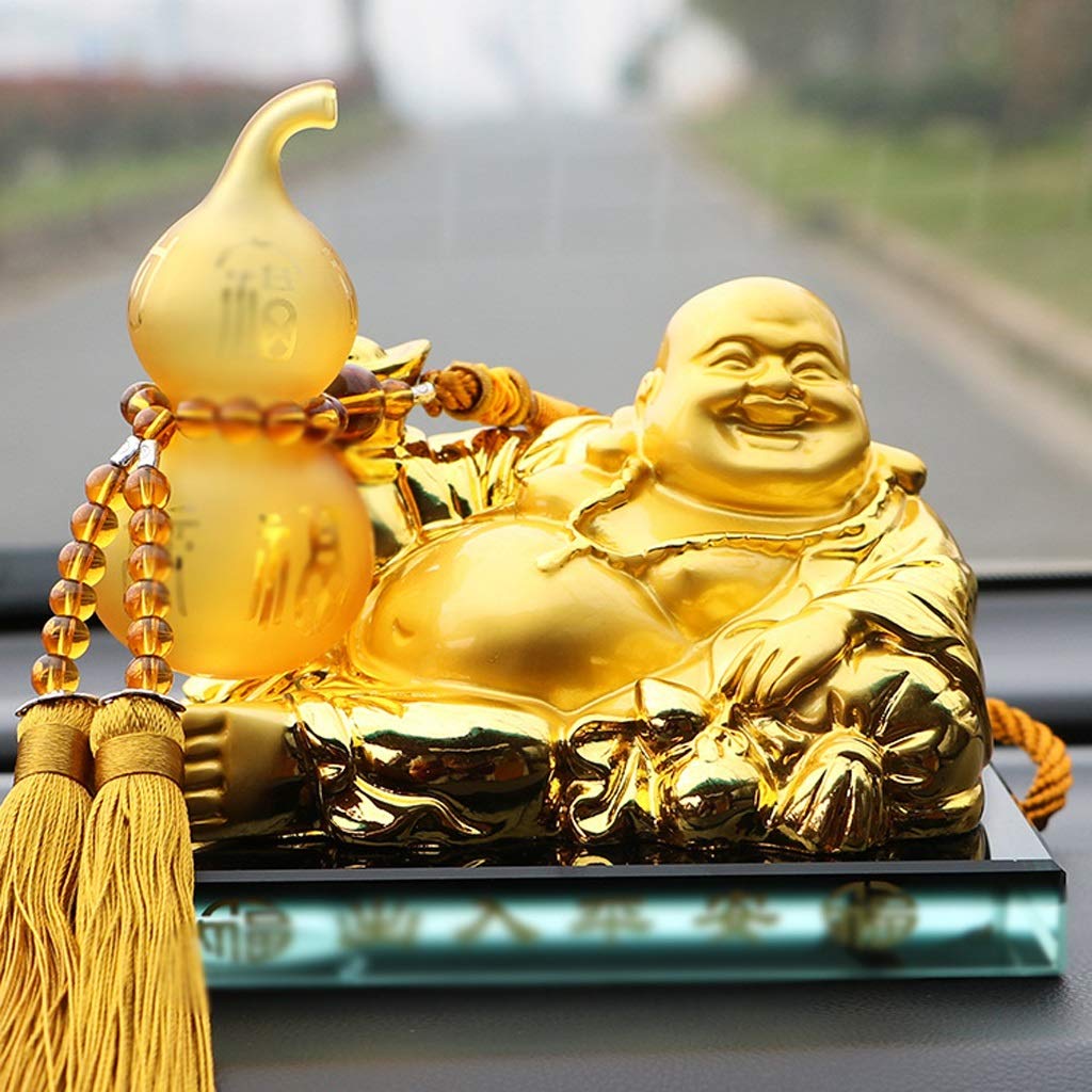 Buda Estatua Resina Escultura Zen Buddha Golden Maitreya Buddha con Calabaza Perfume Sentado Buda Exquisito decoración artesanía (Color : A)