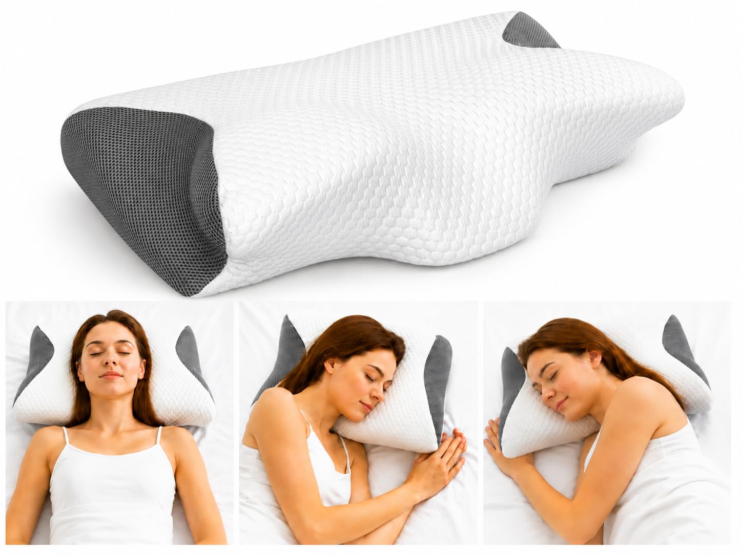 Aamira White Orthopedic Memory Foam Neck Pillow 64X42x12.5cm - Cervical Neck Support For Neck & Shoulder Pain Relief, Side Sleeper Pillow For Back & Stomach Sleepers