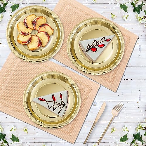 Image of Gold Disposable Paper Plates, 7 Inch Dessert Cake Plates, 50 Count Bulk