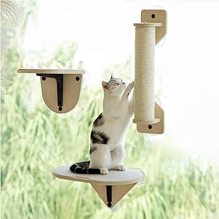 MEWOOFUN Cat Window Hammock with Climbing Steps and Scratching Post, Wooden Cat Window Bed, Assembled Cat Bed for House Cats (3-Piece Set) product image
