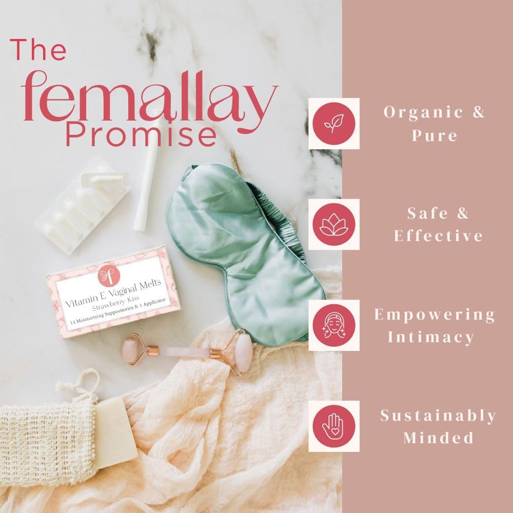 Femallay Organic Vaginal Melts – Strawberry – Moisturizes and Refreshes – 14 Count + Applicator