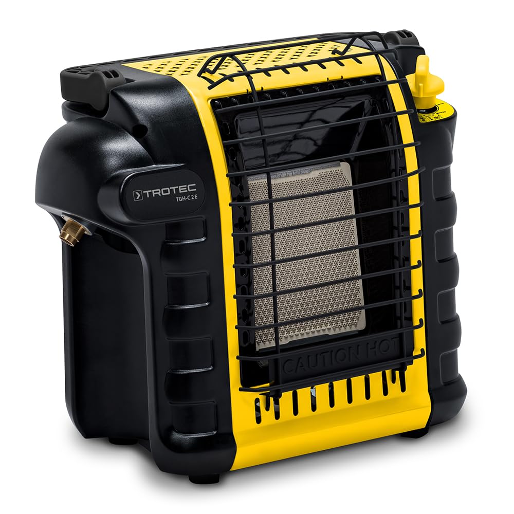 TROTEC Calentador de gas TGH-C 2 E 2,6 kW – Calentador de gas para camping con encendido piezoeléctrico, 2 niveles de calor, sensor ODS y protección antivuelco – Calefactor exterior para camping