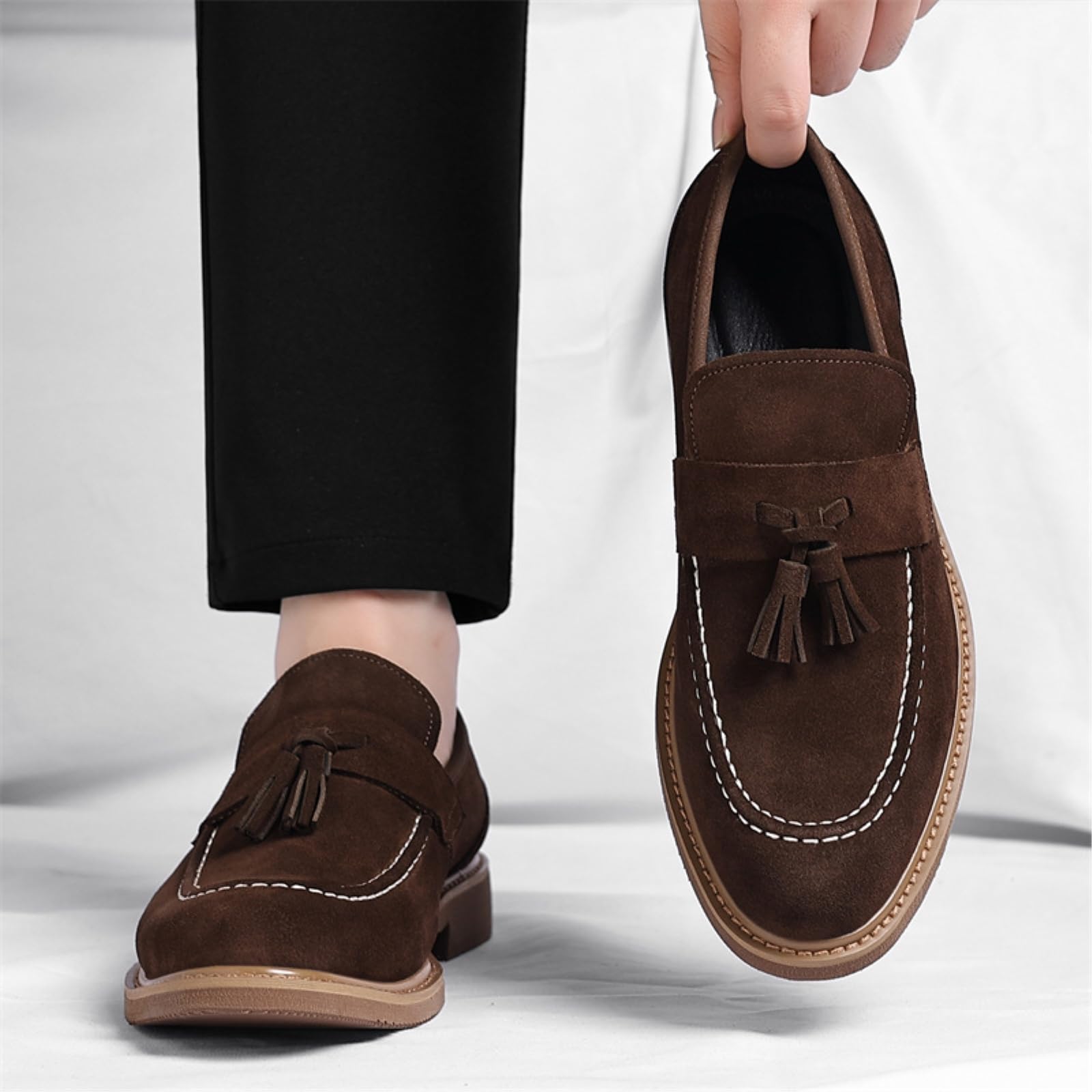 LKSCY - Mocasines de gamuza con borlas para hombre, sin cordones, puntera redonda, informales, transpirables, ligeros, cómodos, zapatos para caminar al aire libre