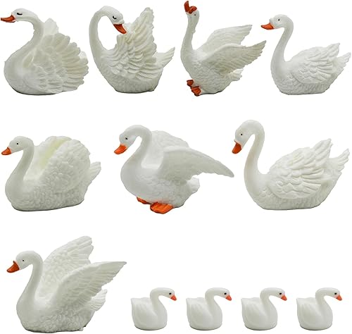 12 mini figuras de cisne blanco de 2 pulgadas para decoración de pasteles de cisne en miniatura, cisnes de resina, accesorios de jardín de hadas