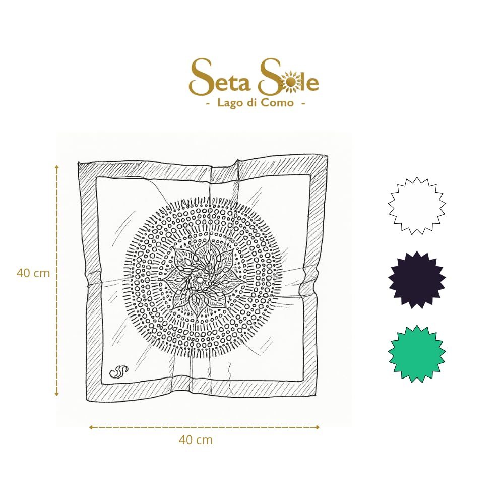 Seta Sole – Foulard in 100% Seta Made in Italy 70x70 cm – Mandala Disegnato a Mano – Sciarpa Quadrata Elegante Donna, Accessorio Moda Artigianale Lago di Como